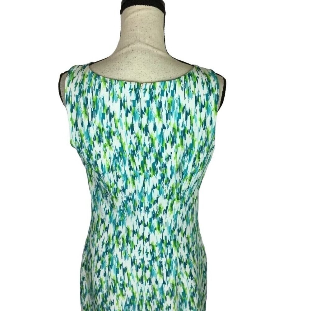 Perceptions NY Sheath Dress Womens Size 16 Blue Green White Classic Sleeveless - Picture 6 of 14
